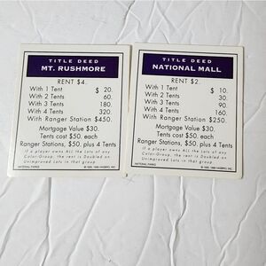 Monopoly National Parks Edition  Replacement Pieces cards as photographed